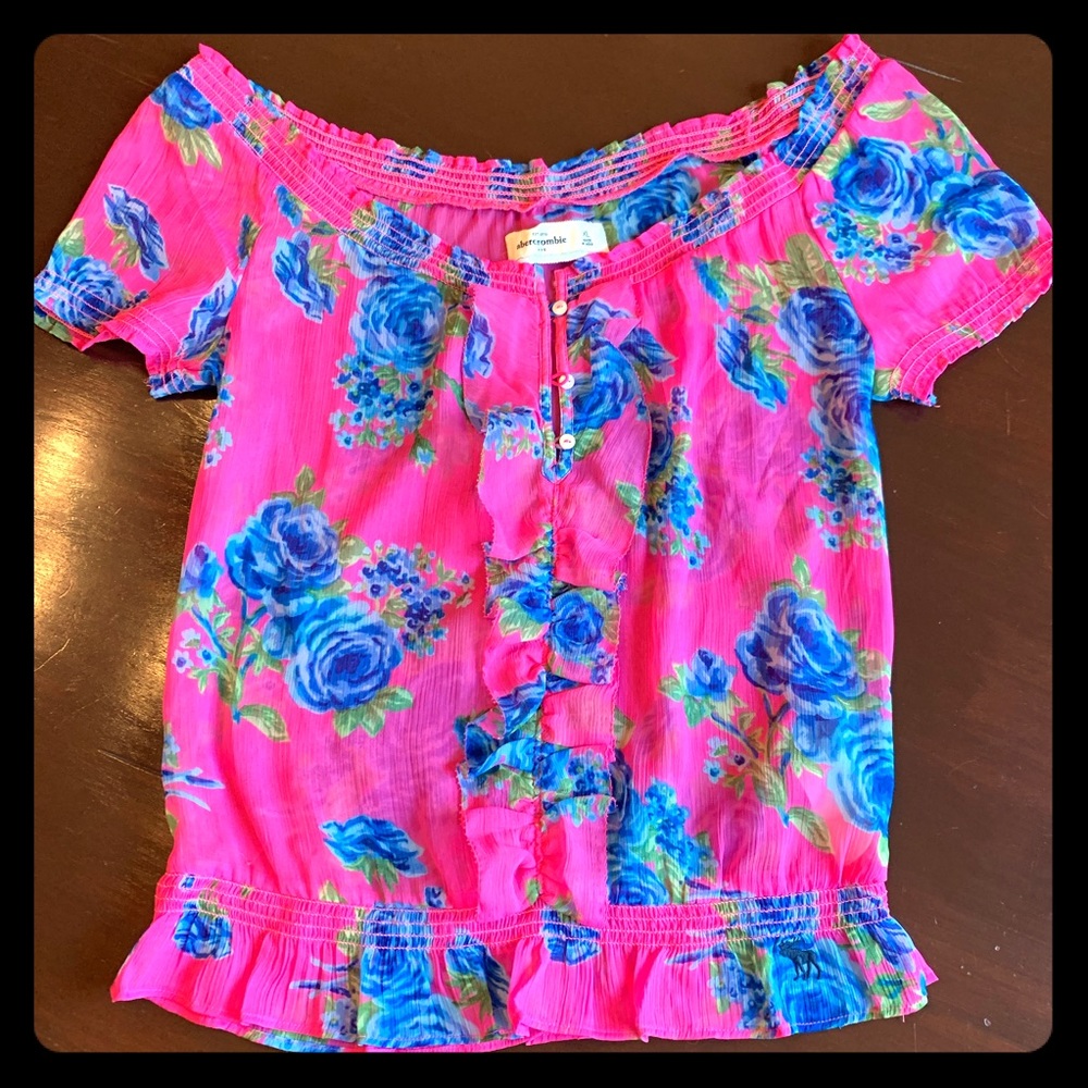 Abercrombie pink with blue flowers button up top